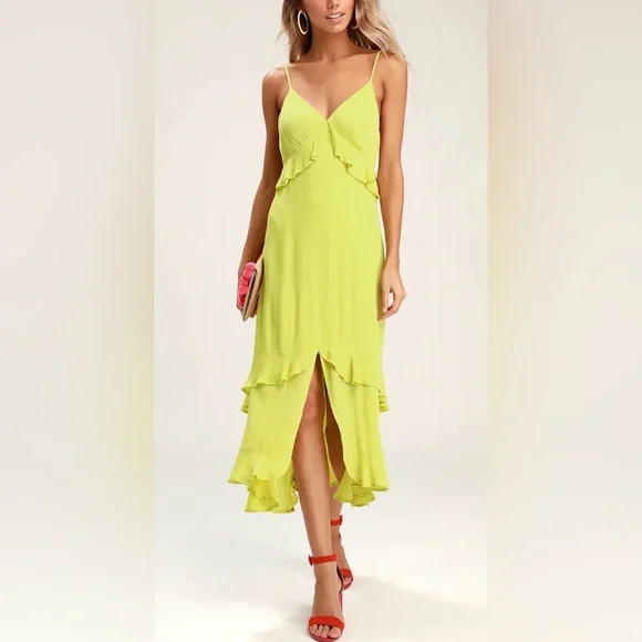Lulus Island Time Lime Green Ruffled Midi Dress - Picture 2 of 15